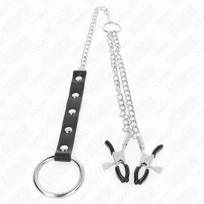 Metal penis ring with chain and adjustable breast clamps – Kink