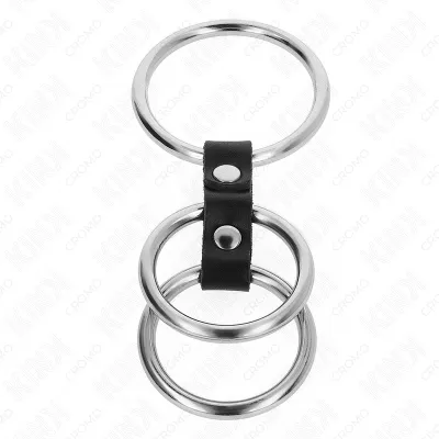 Triple Metal Penis Ring 3.7cm to 5cm Connected with Leather – Kink