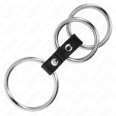 Triple Metal Penis Ring 3.7cm to 5cm Connected with Leather – Kink