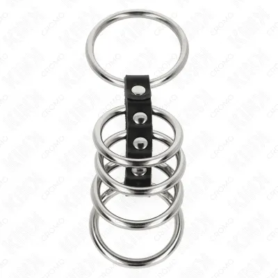 5 Penisringe 3.7cm Bis 5cm Metall Durch Leder Verbunden – Kink