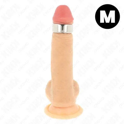 Penis-shaped toy with suction cup and metal ring, size M.