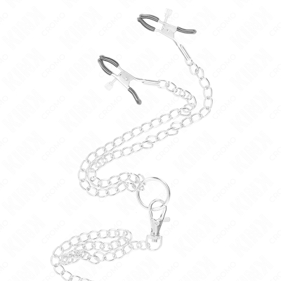 KINK - DREIFACH CHROM METALL PENISRING 3,8 CM BIS 5 CM MIT 26 CM METALLKETTE UND NIPPELKLEMMEN MODELL 1