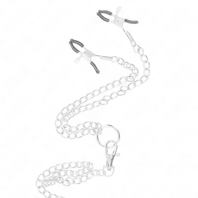 Triple Chrome Metal Penis Ring 3.8cm to 5cm with 26cm Metal Chain and Nipple Clamps Model 1 – Kink