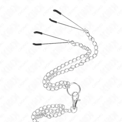 Triple Chrome Metal Penis Ring 3.8cm to 5cm with 26cm Metal Chain and Nipple Clamps Model 2 – Kink
