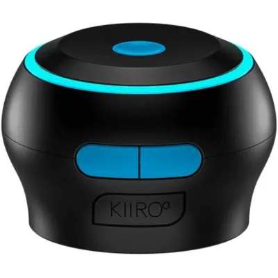 Black, round device with blue accents and the word "Kiiroo" on the front.