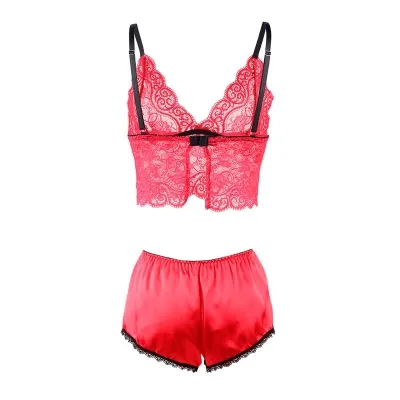 Nachthemd + Slip Aus Seide Und Spitze Rot S/M – Subblime