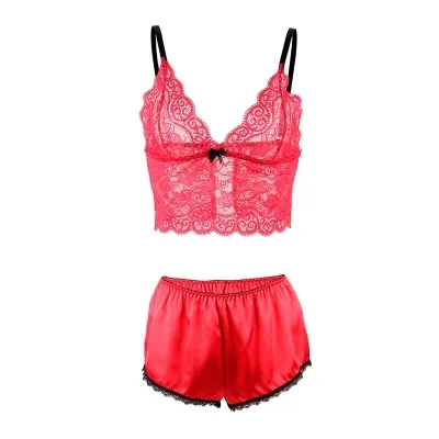 Nachthemd + Slip Aus Seide Und Spitze Rot L/Xl – Subblime