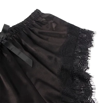 Lässige Seidennachthemd + Spitzenhose Schwarz S/M – Subblime