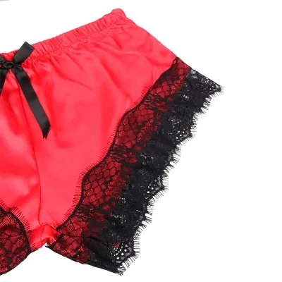 Lässige Seidennachthemd + Spitzenhose Schwarz/Rot L/Xl – Subblime