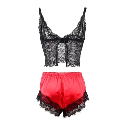 Lässige Seidennachthemd + Spitzenhose Schwarz/Rot L/Xl – Subblime