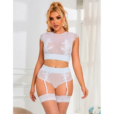 Bh + Slip Mit Strumpfgürtel Weiss S/M – Subblime
