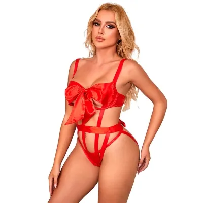 Sexy Sheer Bodysuit with Bow, Red, L/XL – Subblime