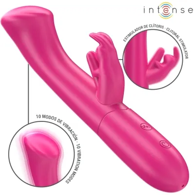 Rosa Vibrator mit Klitorisstimulator und 10 Vibrationsmodi, Marke "Intense".
