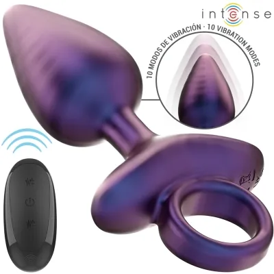 Lila Vibrationsspielzeug mit Fernbedienung, 10 Modi, Markenname "intense".