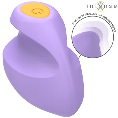 Lila Vibrator mit gelbem Knopf, 10 Vibrationsmodi, Marke "Intense".