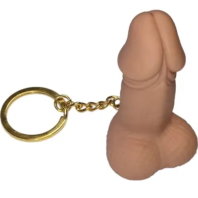 Keyring in the shape of an anatomical model, with gold chain and ring.