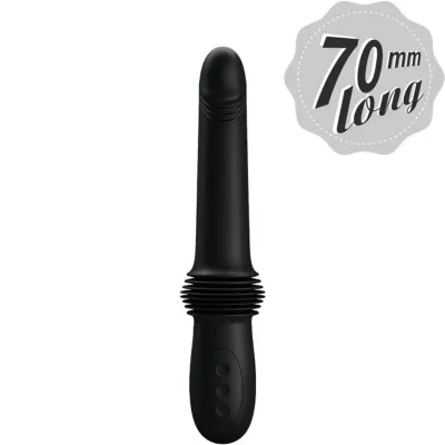 Black, elongated device with a ribbed middle and buttons, 70 mm long.