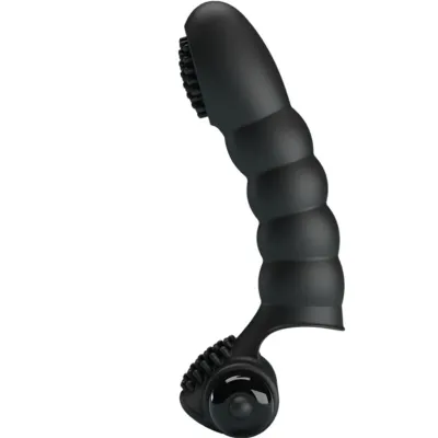 Black, curved massage device with a ribbed surface and rollers at the bottom.
