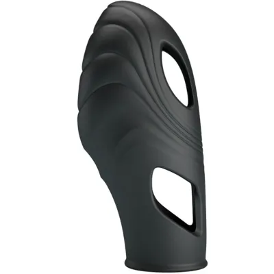 Black, futuristic shoe with a curved design and large cutouts on the sides.