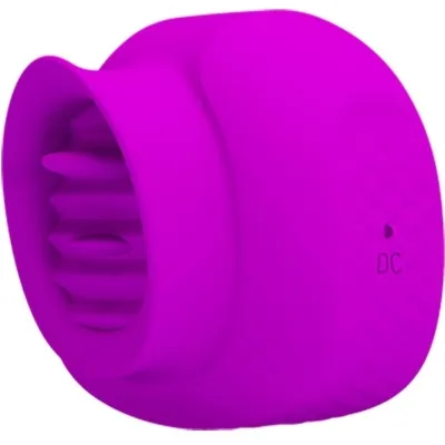 Purple, textured, cylindrical object with a ribbed opening and DC connector.