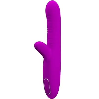 Purple vibrator with two arms and controls at the base.