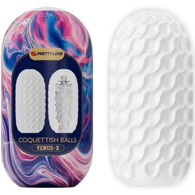 Verpackung und weißes, strukturiertes Produkt mit wellenförmigem Muster, bunte Verpackung mit Schriftzug "Pretty Love".