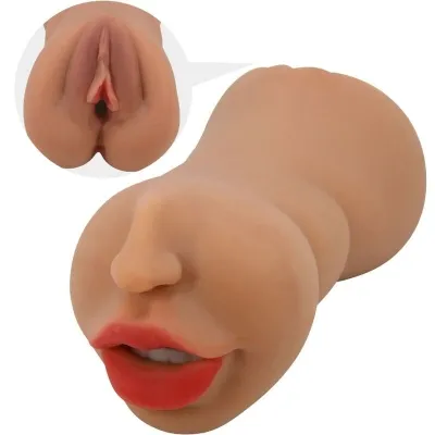 Sex toy with lip and vagina design, close-up.