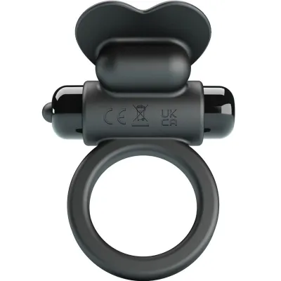 Black silicone ring with vibration attachment and CE marking, UKCA logo visible.