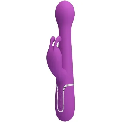 Lila Vibrator mit Hasenohren und Bedienelementen am Griff.