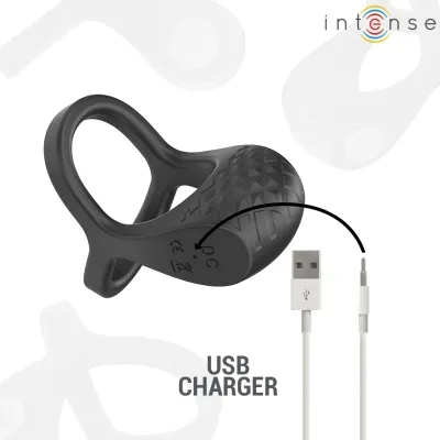 Alex Vibrator Double Penis Ring 10 Modes Black – Intense