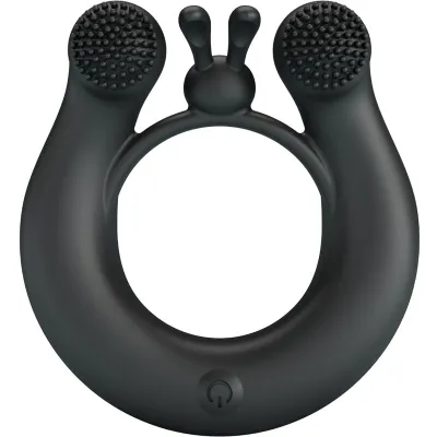 Black, U-shaped silicone ring with two textured ends and a power button.