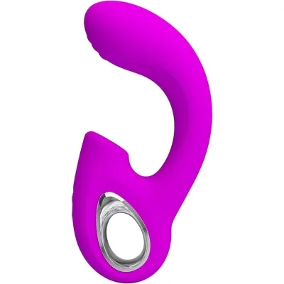 Purple, curved massager with ergonomic handle and glossy accent.