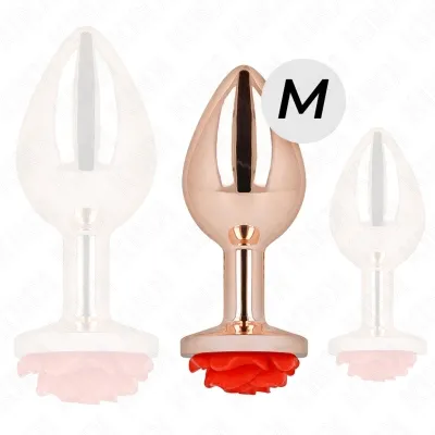 Pink Gold Anal Plug With Red Rose M – Kink