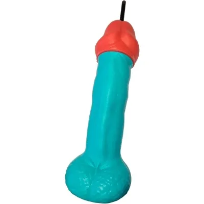Spielzeug in Form einer bunten Schnecke mit rotem Kopf und blauem Körper.