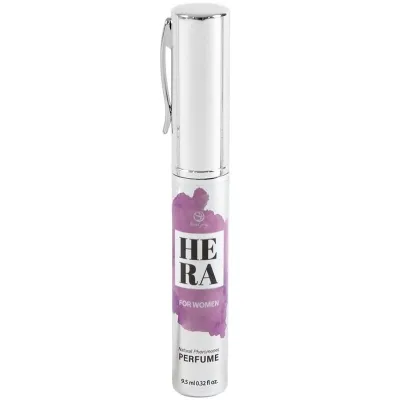 Parfümflasche "Hera for Women" mit lila Akzenten, 9,5 ml, silberner Deckel, natürliche Pheromone.