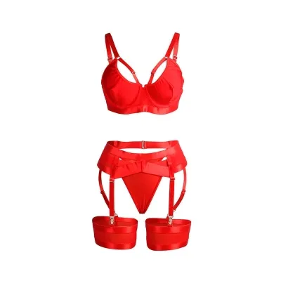 Red Bondage Bra with Garter Set L/XL – Subblime