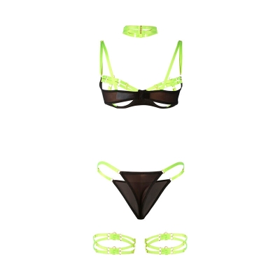 SUBBLIME - 955281 BH-SET MIT HALSKETTE UND BEINDETAILS FLUORESZIERENDES GRÜN L/XL