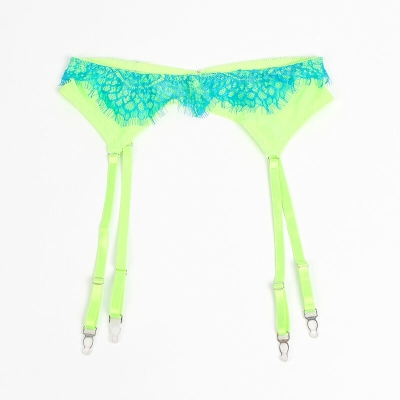 SUBBLIME - 955311 BH-SET MIT SPITZE UND STRUMPFBAND GRÜN UND BLAU S/M