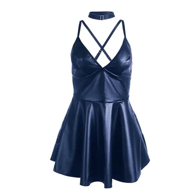Kleid Mit Blauen Lederträgern S/M – Subblime