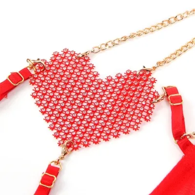Bra Set with Chains and Mesh Heart Red L/XL – Subblime