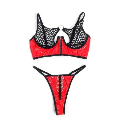 Red patent leather mesh zipper bra set L/XL – Subblime