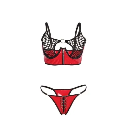 Red patent leather mesh zipper bra set L/XL – Subblime
