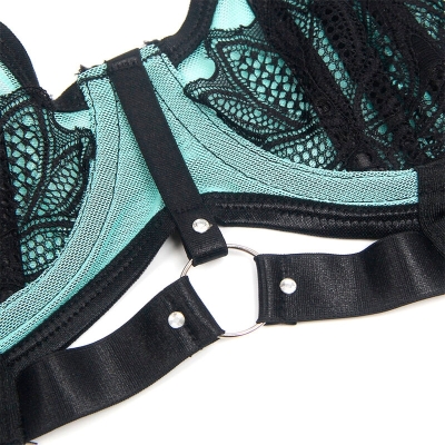 Grünes Lackleder-Netz-Zipper-Bh-Set L/Xl | Subblime
