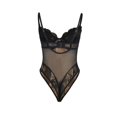 Spitzen-Bodysuit Mit Unterteilverschluss Schwarz S/M – Subblime