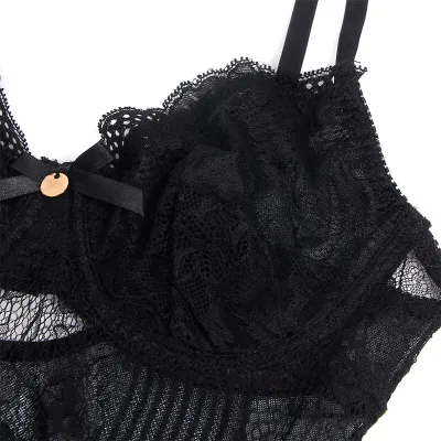Spitzen-Bodysuit Mit Unterteilverschluss Schwarz S/M – Subblime