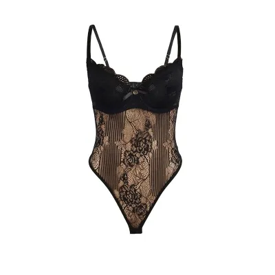 Lace bodysuit with bottom closure, black, L/XL – Subblime