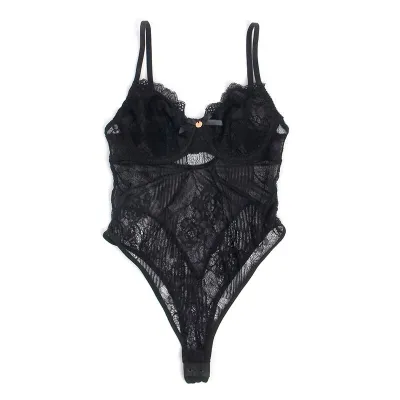 Spitzen-Bodysuit Mit Unterteilverschluss Schwarz S/M – Subblime