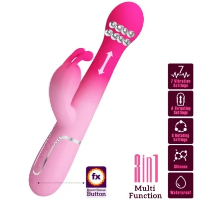 Rosa Vibrator mit Kaninchenohren, 7 Vibrationsmodi, 4 Stoß- und Rotationsmodi, wasserdicht, Silikon, 3-in-1-Funktion.