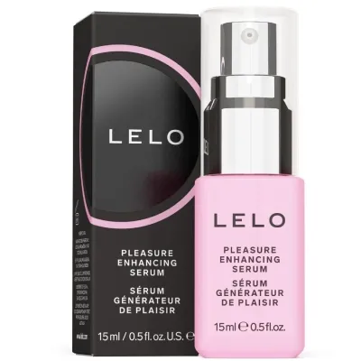 Rosa Flasche und schwarze Verpackung von LELO Pleasure Enhancing Serum, 15 ml.