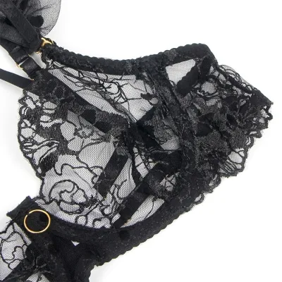 Spitzen-Bh Und Strumpfband-Set Schwarz L/Xl – Subblime